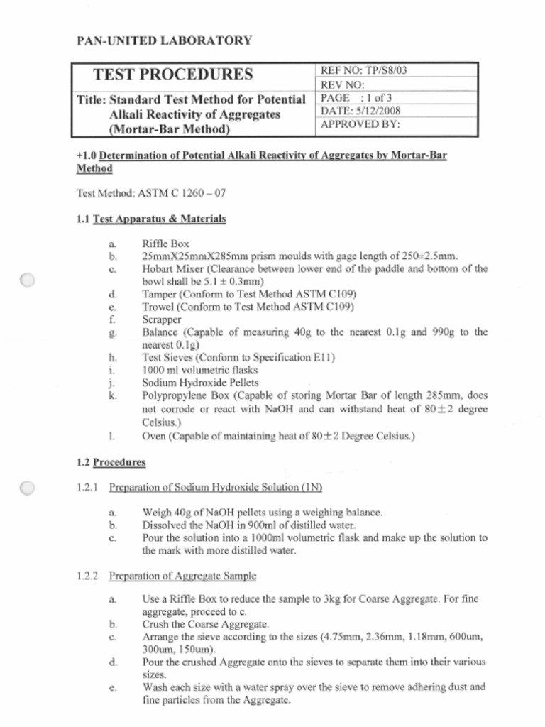 Mortar Bar Test Procedure PDF