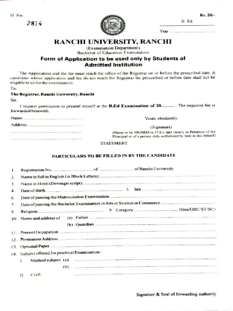 B. Ed. Examination Form PDF Academia Educational Stages