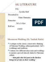 Pak Literature: Presented By: Ayesha Butt Presented To: Mam Humaira Semester: MA-3-Mor Roll No: 15095