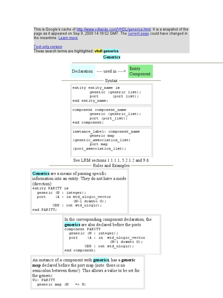 VHDL Generics: Declaration and Usage | PDF | Software Development ...