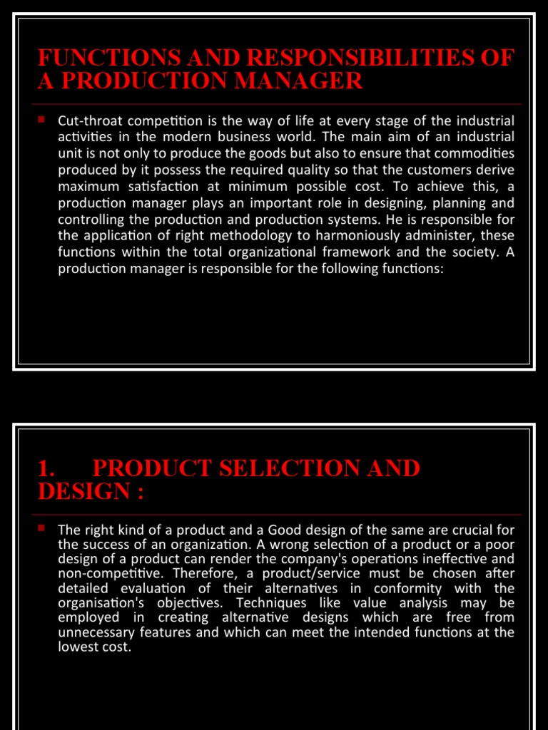 Functions And Responsibilities Of A Production Manager | Pdf | Labour  Economics | Economics