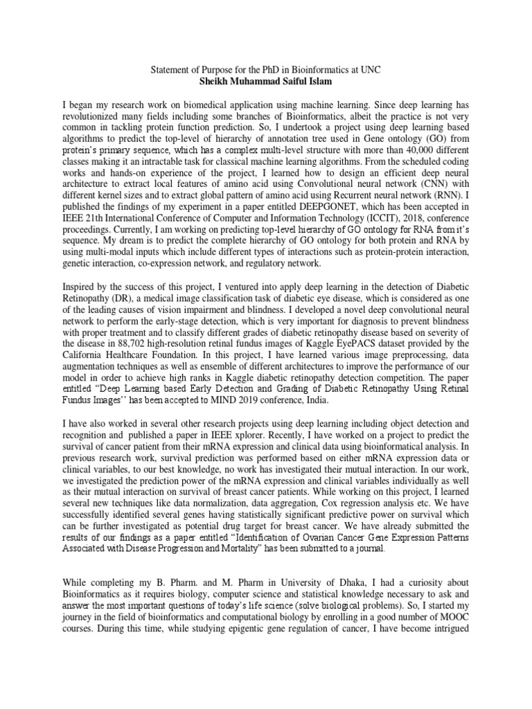 Motivation Letter | PDF | Bioinformatics | Deep Learning