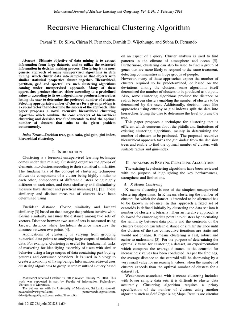 Recursive Hierarchical Clustering Algorithm | PDF | Cluster Analysis ...