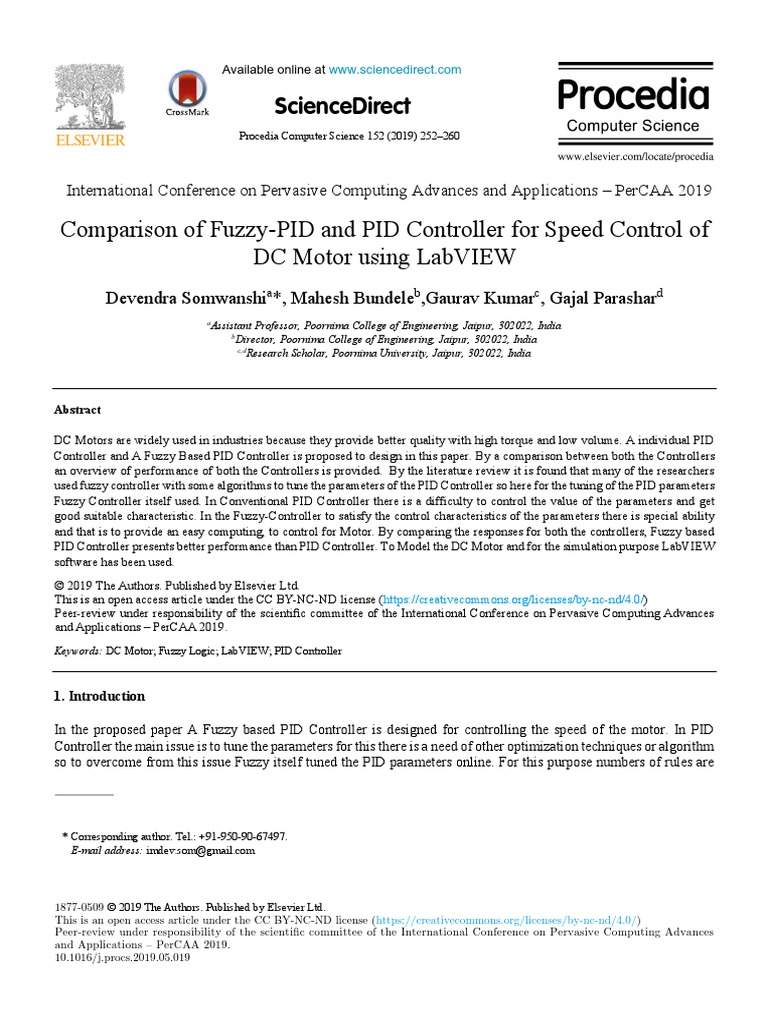 Comparison of Fuzzy-PID and PID Controller For Speed Control of | PDF ...