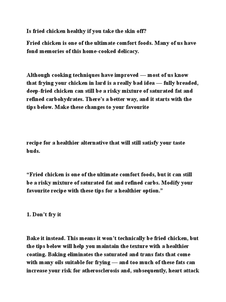 Is Fried Chicken Healthy If You Take The Skin Off PDF Cuisine