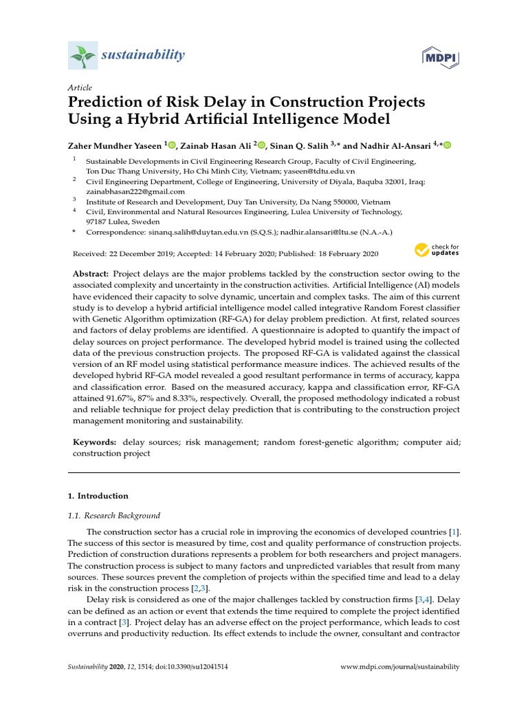 Prediction of Risk Delay in Construction Projects Using A Hybrid ...