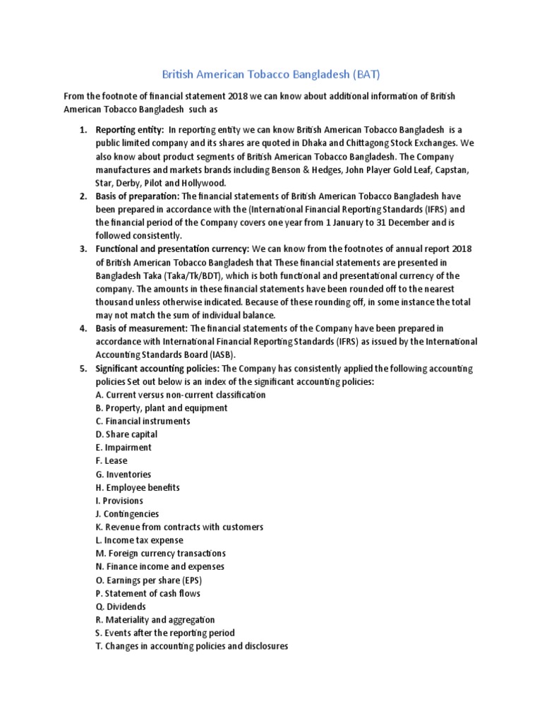 british american tobacco financial statements BAT Bangladesh Financial Overview 2018 | PDF | Financial Statement