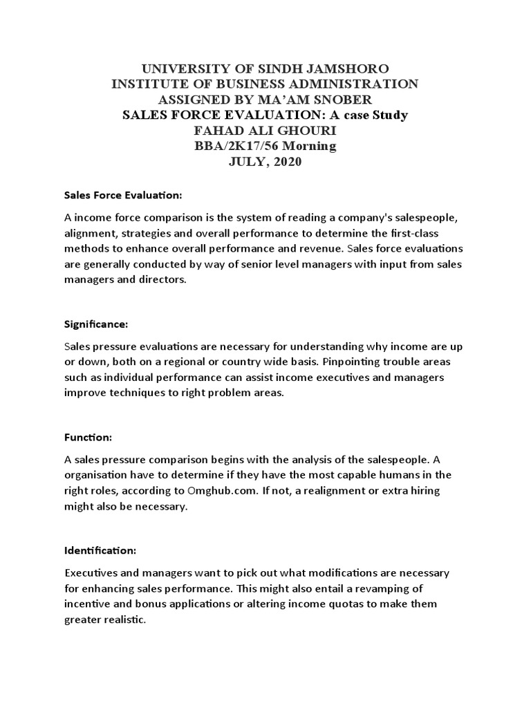 FAHAD56 Case Study 2 | PDF | Sales | Evaluation