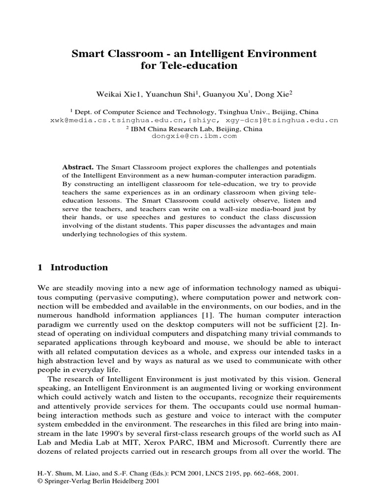 Smart Classroom - An Intelligent Environment For Tele-Education | PDF ...