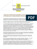 Nota de la Penitenciaría Apostólica sobre el Sacramento de la Penitencia en la actual situación de pandemia