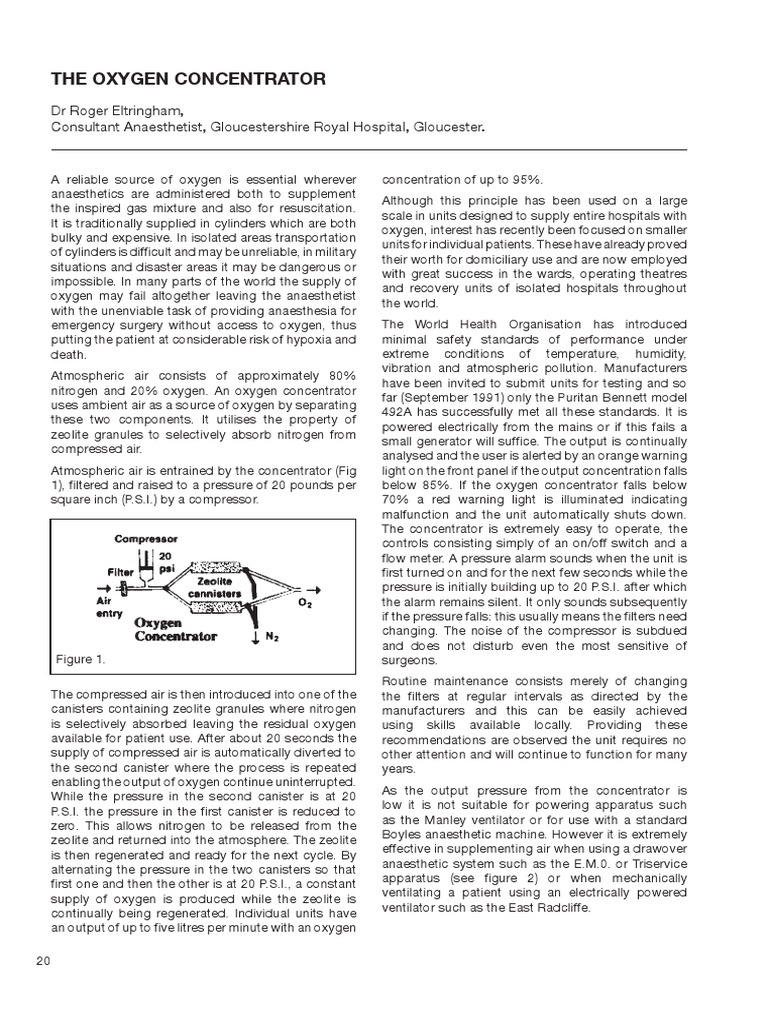 Oxygen Concentrators in Anesthesia | PDF | Gases | Hospital And Clinic