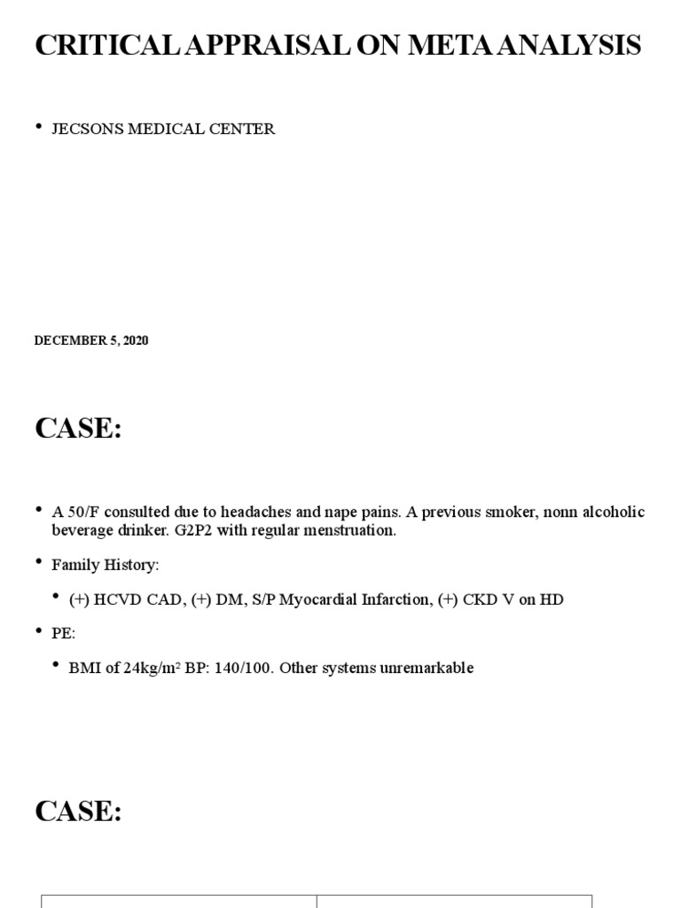 Critical Appraisal On Meta Analysis: Jecsons Medical Center | PDF ...
