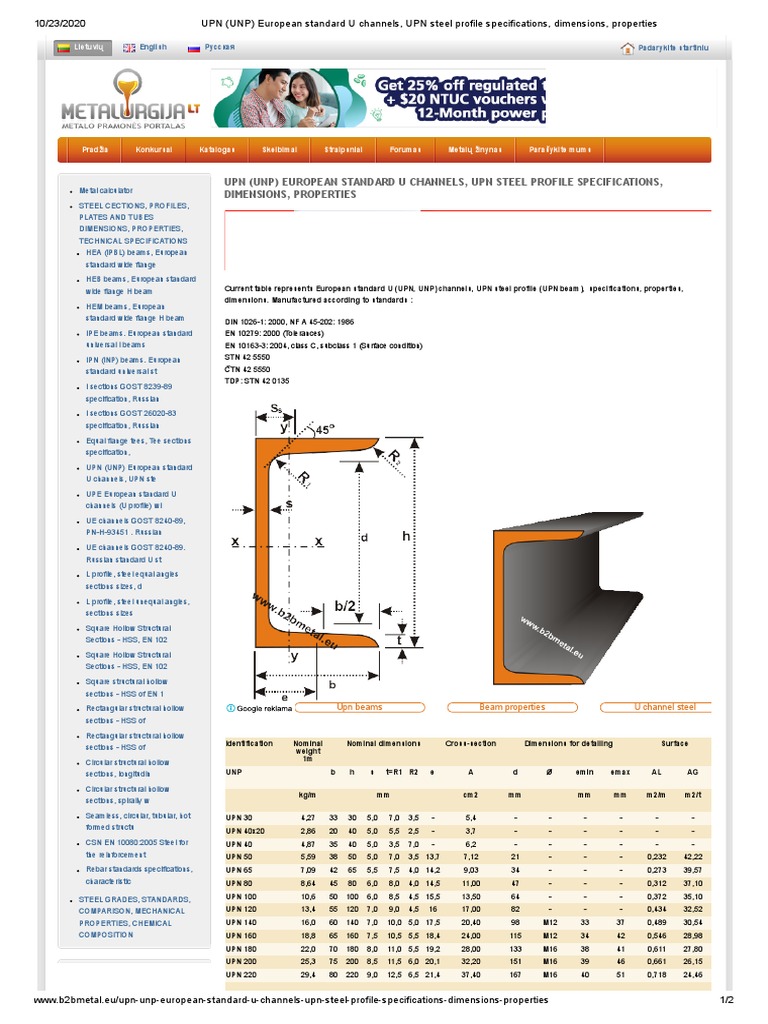 UPN (UNP) European Standard U Channels, UPN Steel Profile
