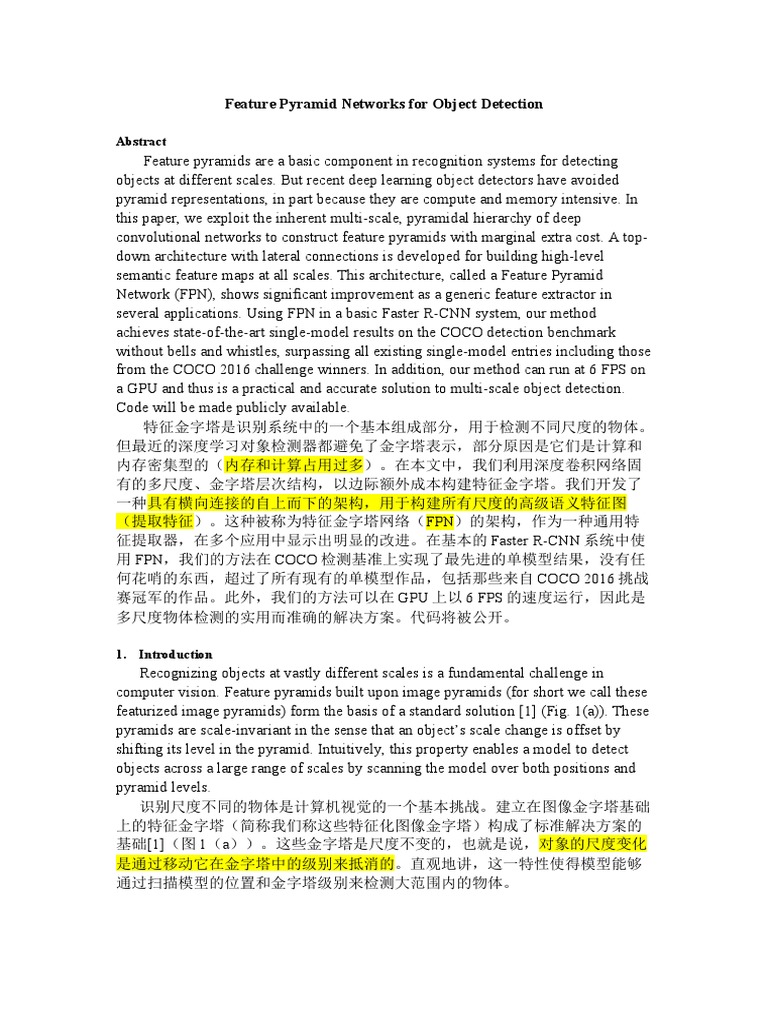 Translate - Feature Pyramid Networks For Object Detection FPN | PDF ...