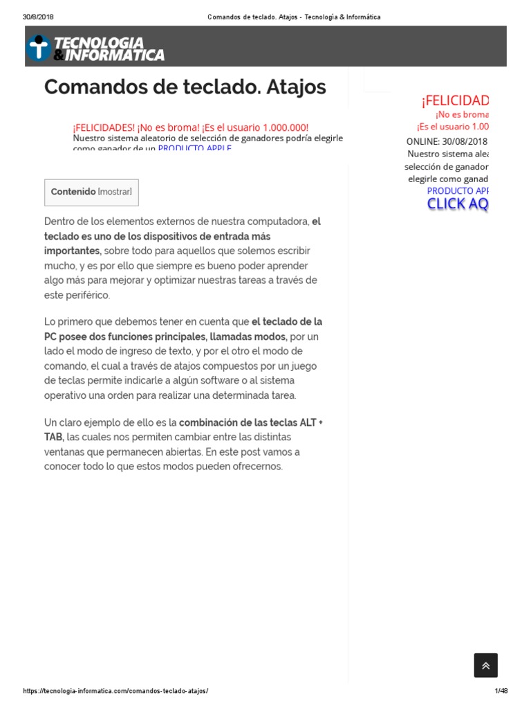 Comandos de Teclado. Atajos - Tecnología & Informática | PDF | Ventana ...