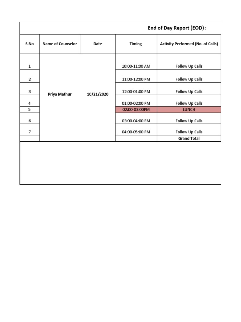 Daily EOD Report Template | PDF
