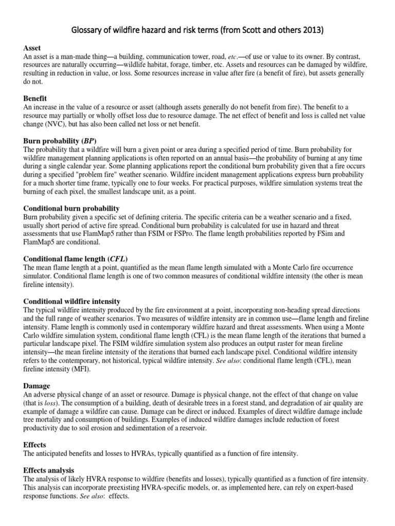 Wildfire Hazard and Risk Terms Glossary | PDF | Wildfire | Risk