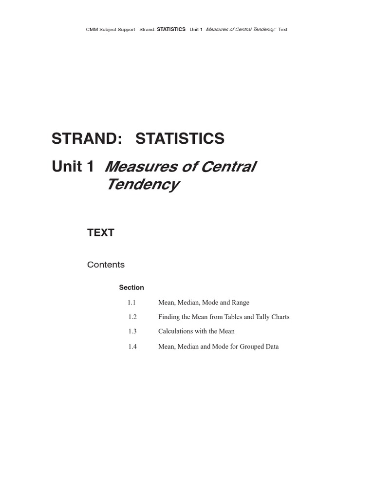 Measures of Central Tendency: Strand: Statistics Unit 1 | PDF | Mean ...