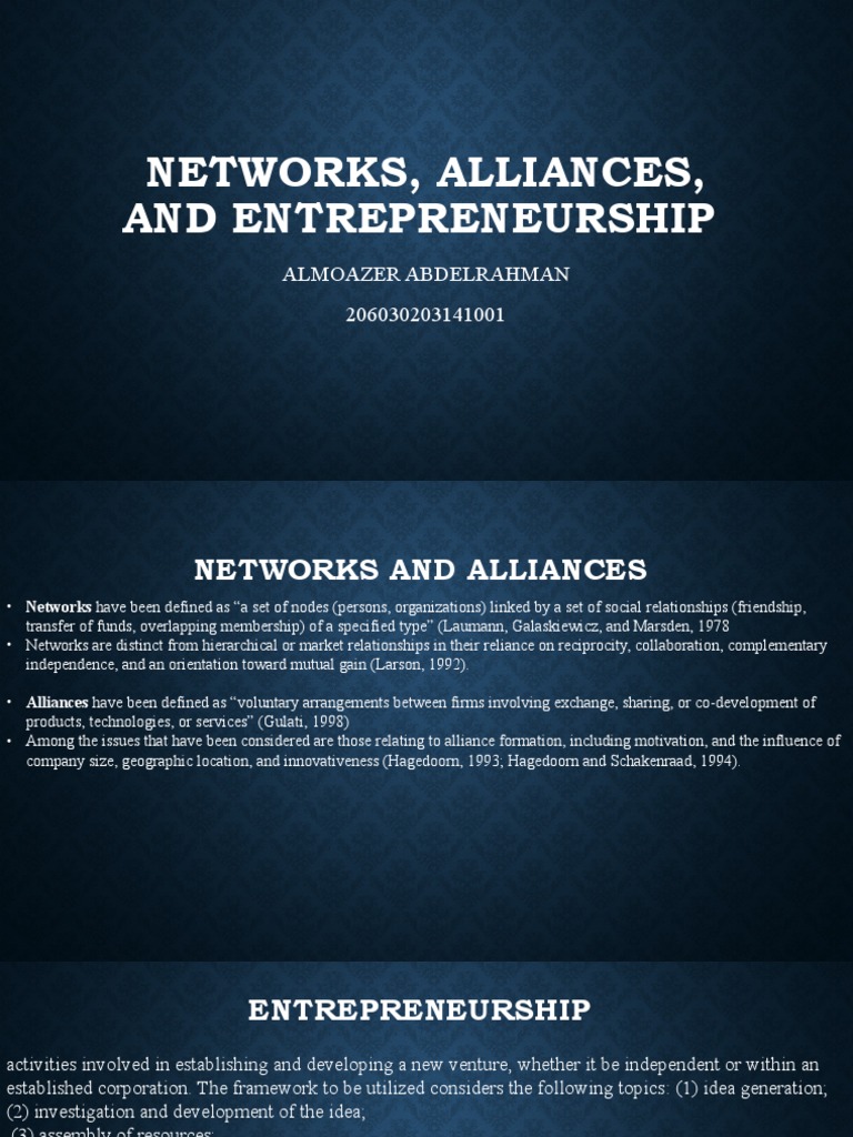 Networks, Alliances, and Entrepreneurship PDF Entrepreneurship