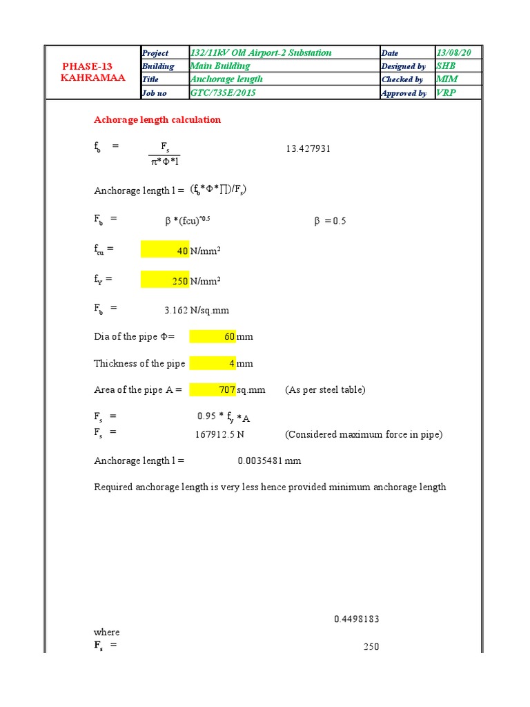 Anchorage Length Calculations for Substations | PDF | Economic Sectors ...