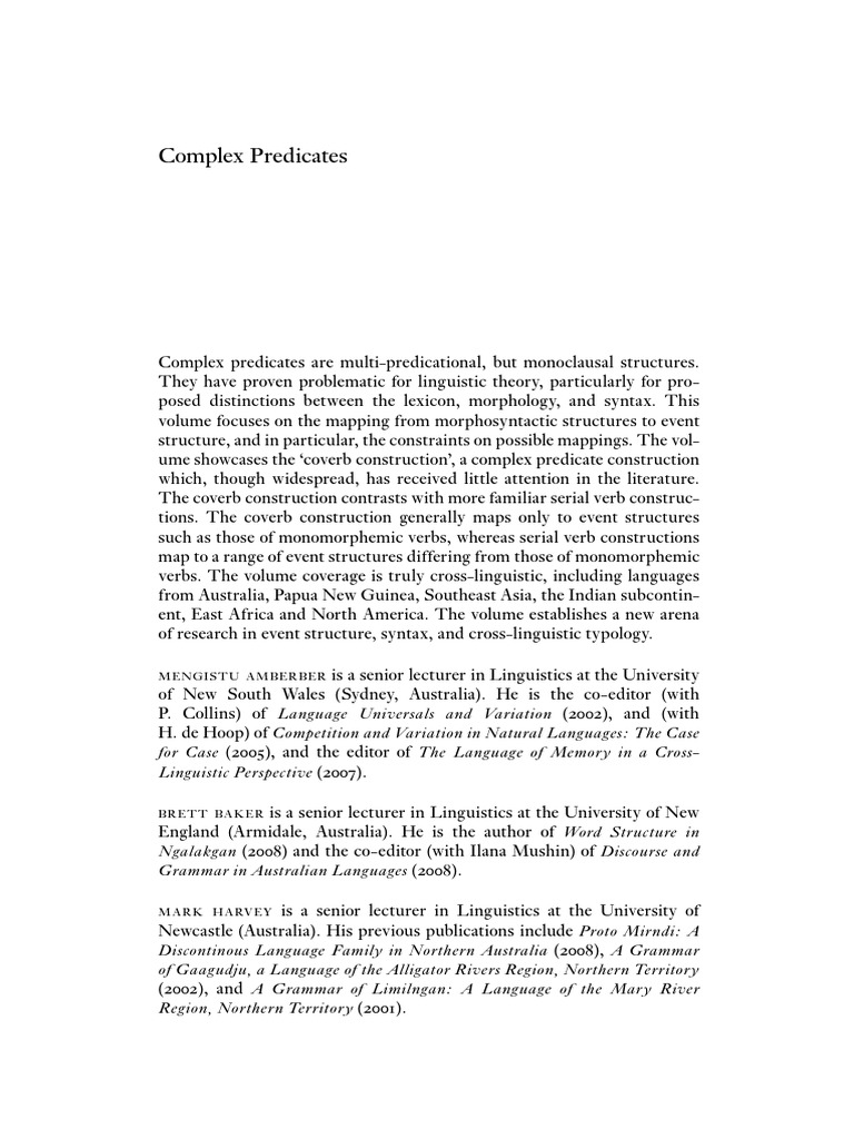 Complex Predicates - Cross-Linguistic Perspectives On Event Structure ...