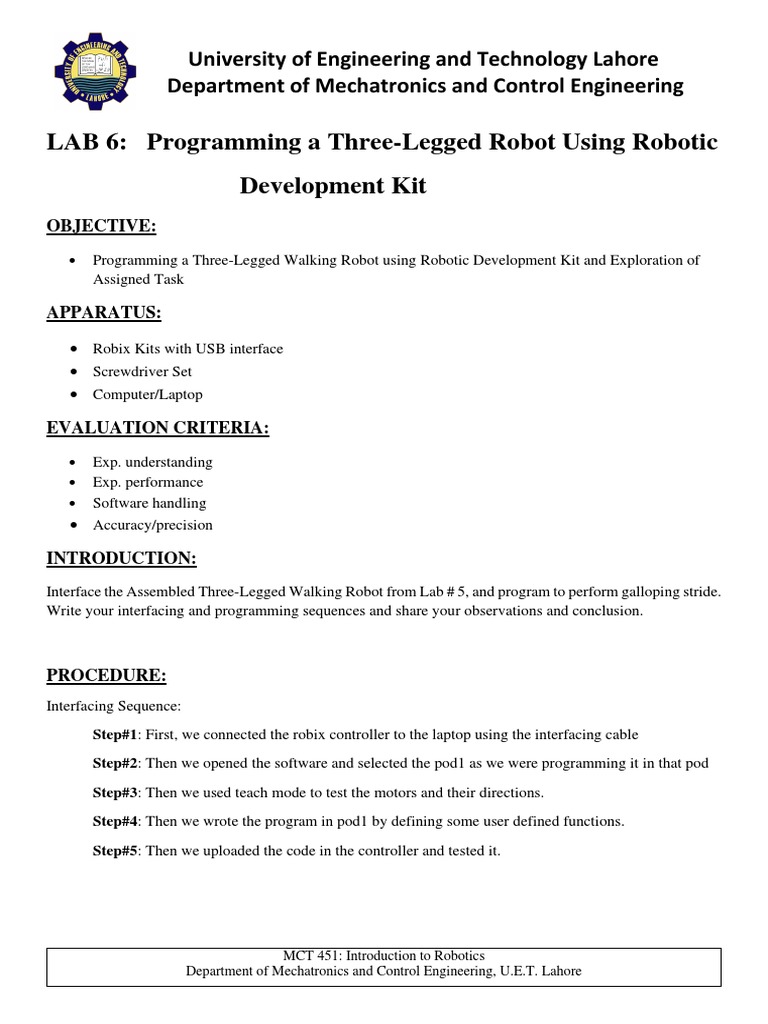 Programming a Three-Legged Robot | PDF | Robotics | Computer Programming