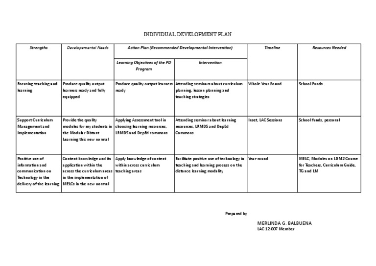 Individual Development Plan: Developemental Needs | PDF