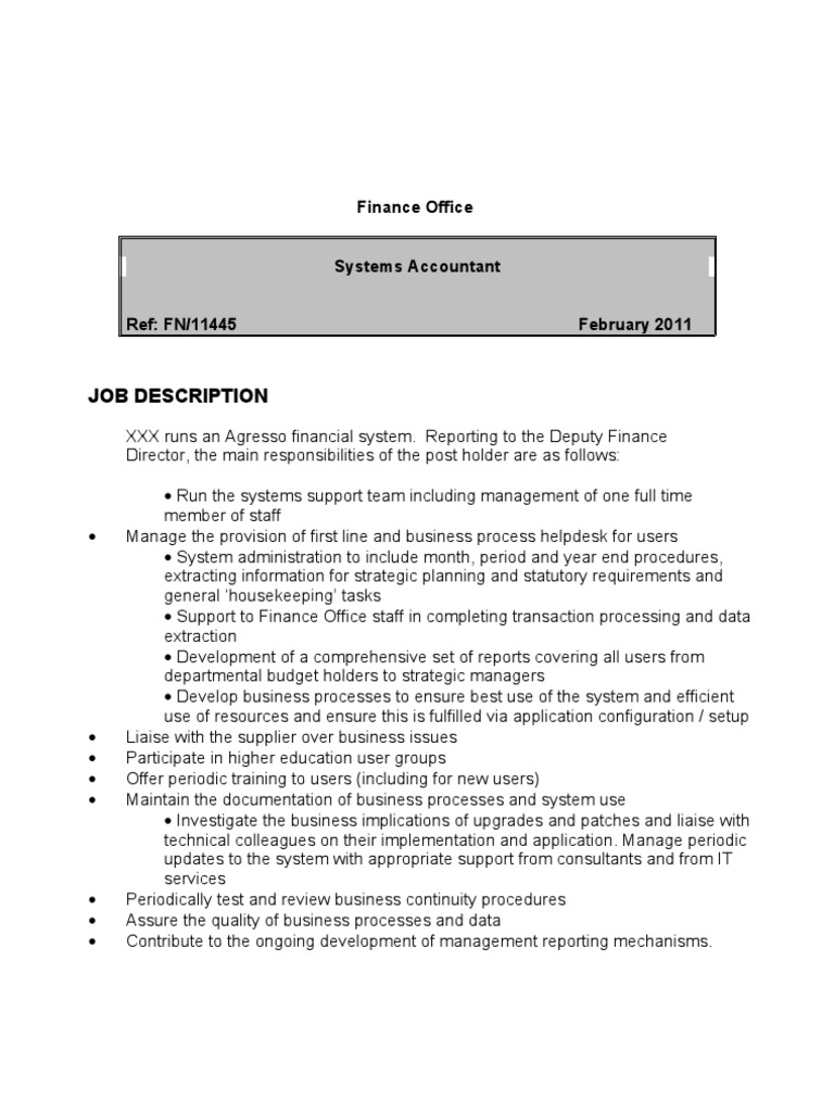 Systems Accountant Job Overview | PDF