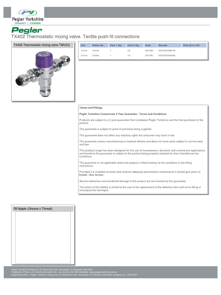 TX402 Thermostatic Mixing Valve PDF Water Heating Valve