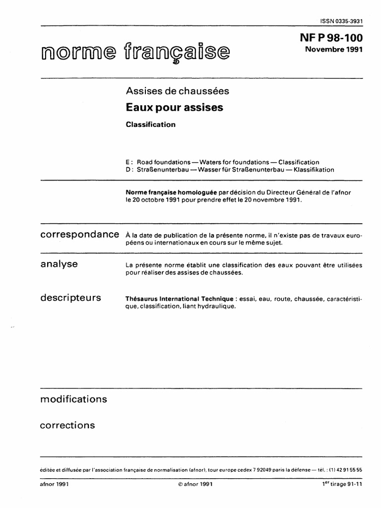 NF P98-100 Eaux Pour Assises PDF | PDF
