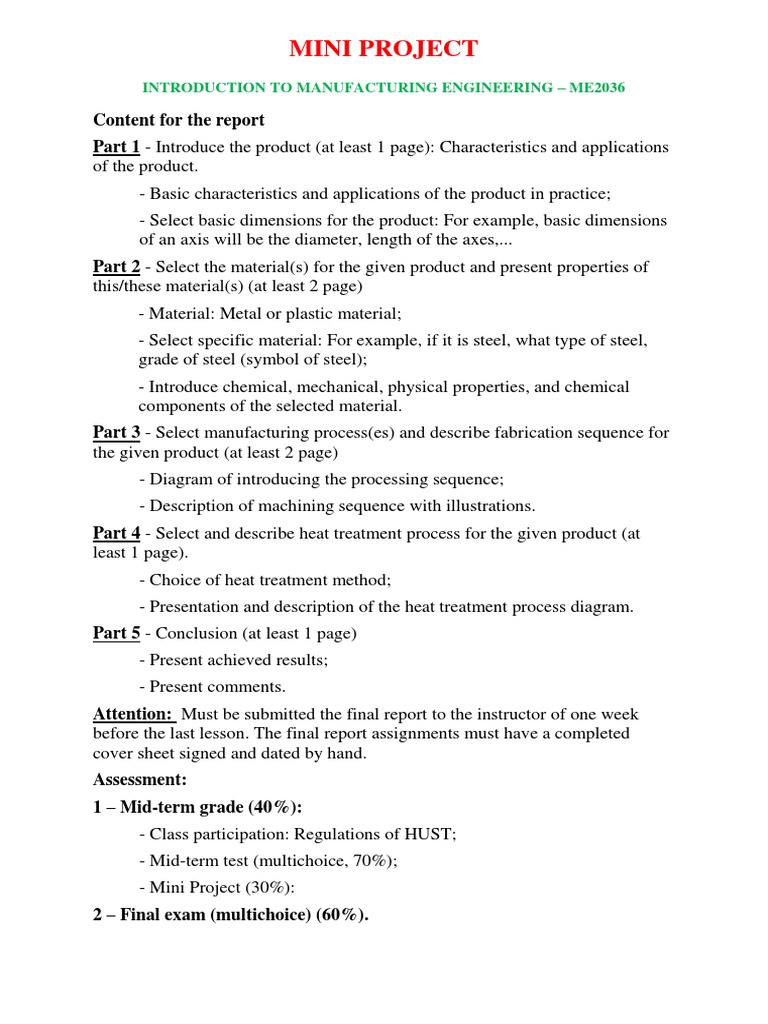Manufacturing Engineering Mini Project Guide | PDF