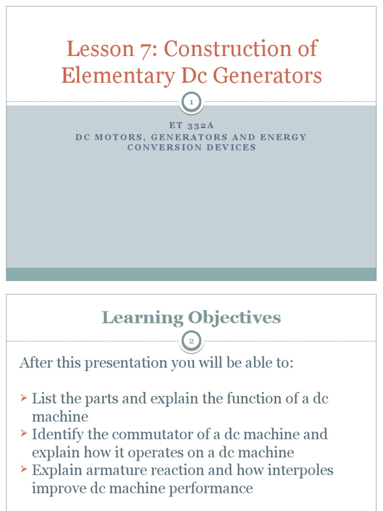 Lesson 7 Construction of Elementary DC Generators PDF Electric