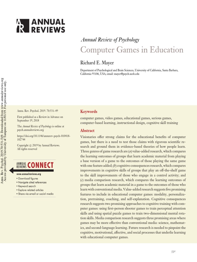 Computer Games in Education | PDF | Experiment | Learning