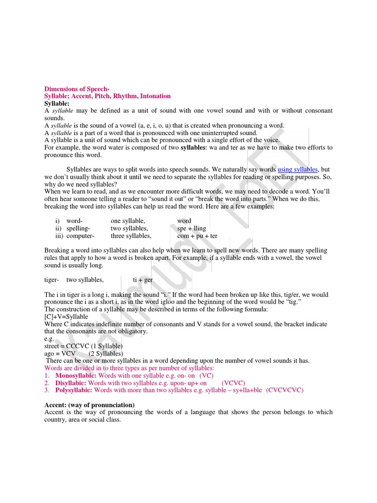 Understanding Speech Dimensions | PDF | Syllable | Stress (Linguistics)