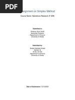 Assignment On Simplex Method: Course Name: Operations Research (F-409)