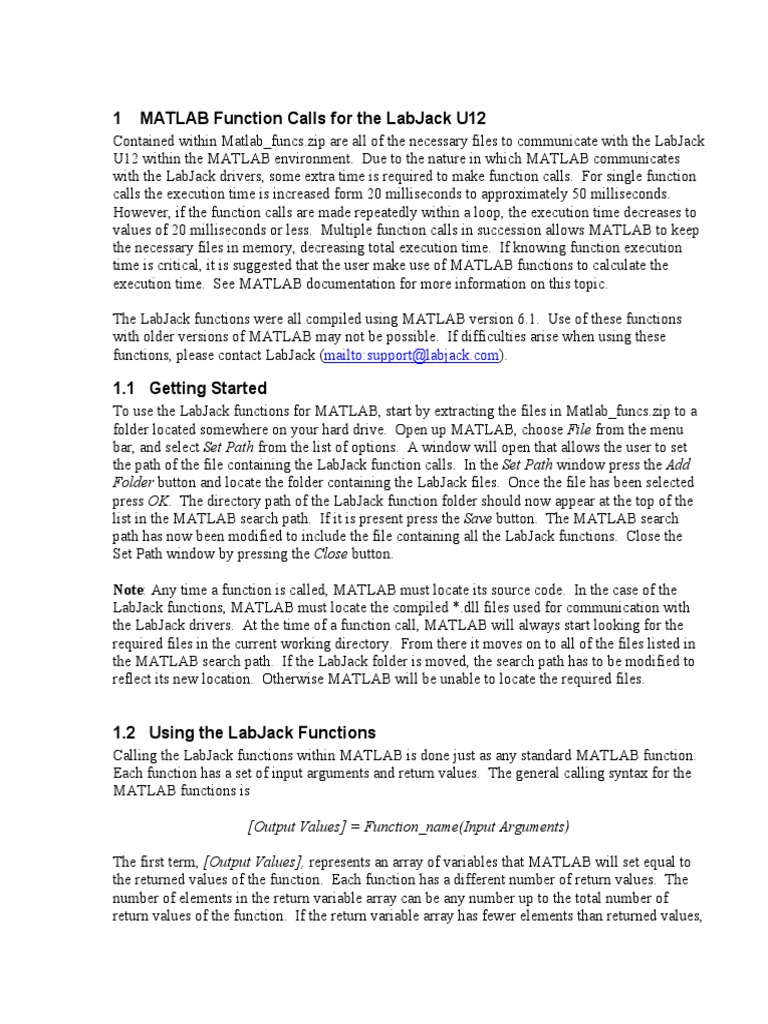MATLAB LabJack U12 Function Guide | PDF | Parameter (Computer ...