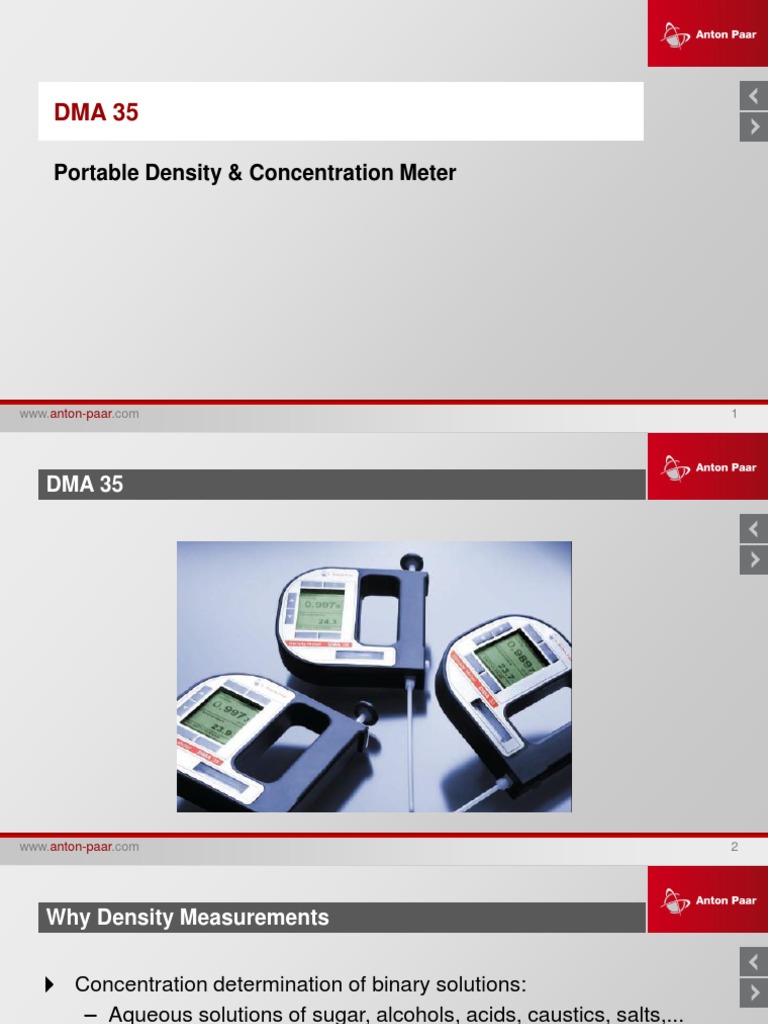 Portable Density Meter DMA 35 Overview | PDF | Density | Chemistry