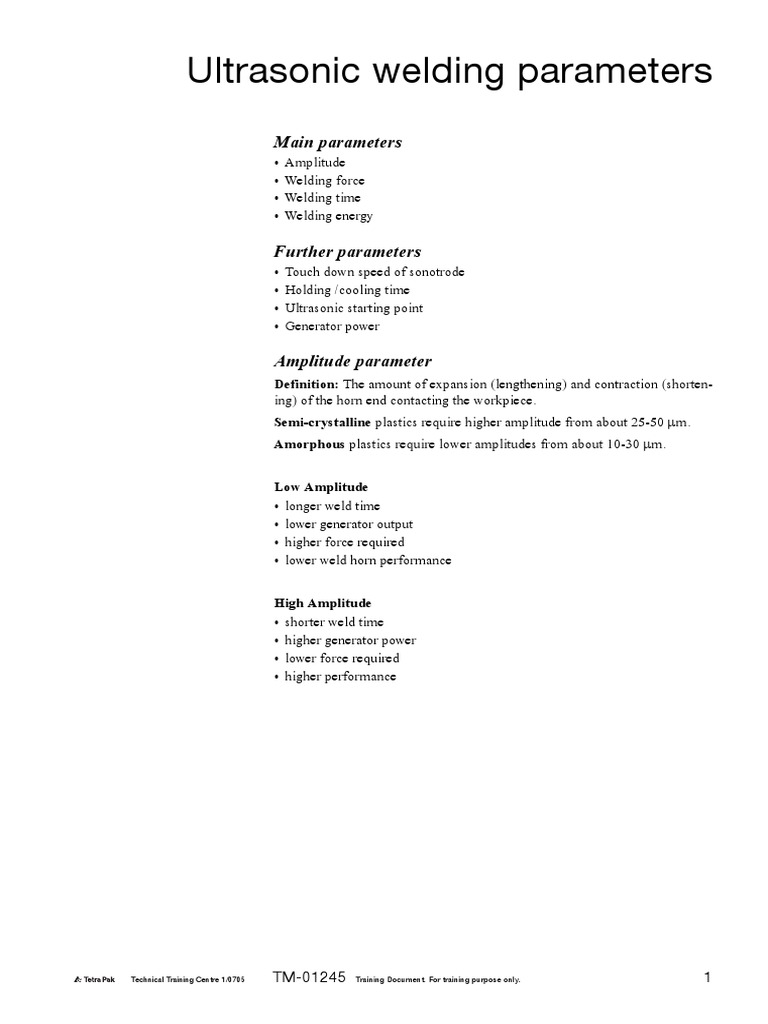 Ultrasonic Welding Parameters | PDF