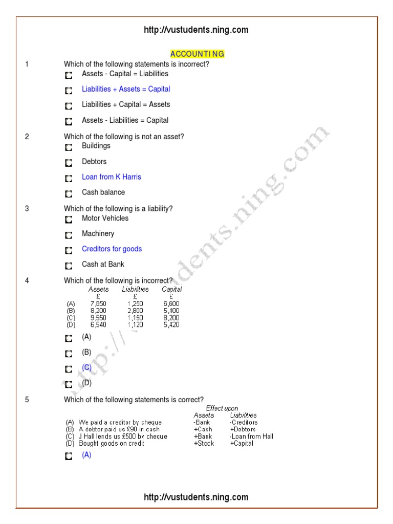 Accounting Concepts and Questions Guide | PDF | Debits And Credits ...