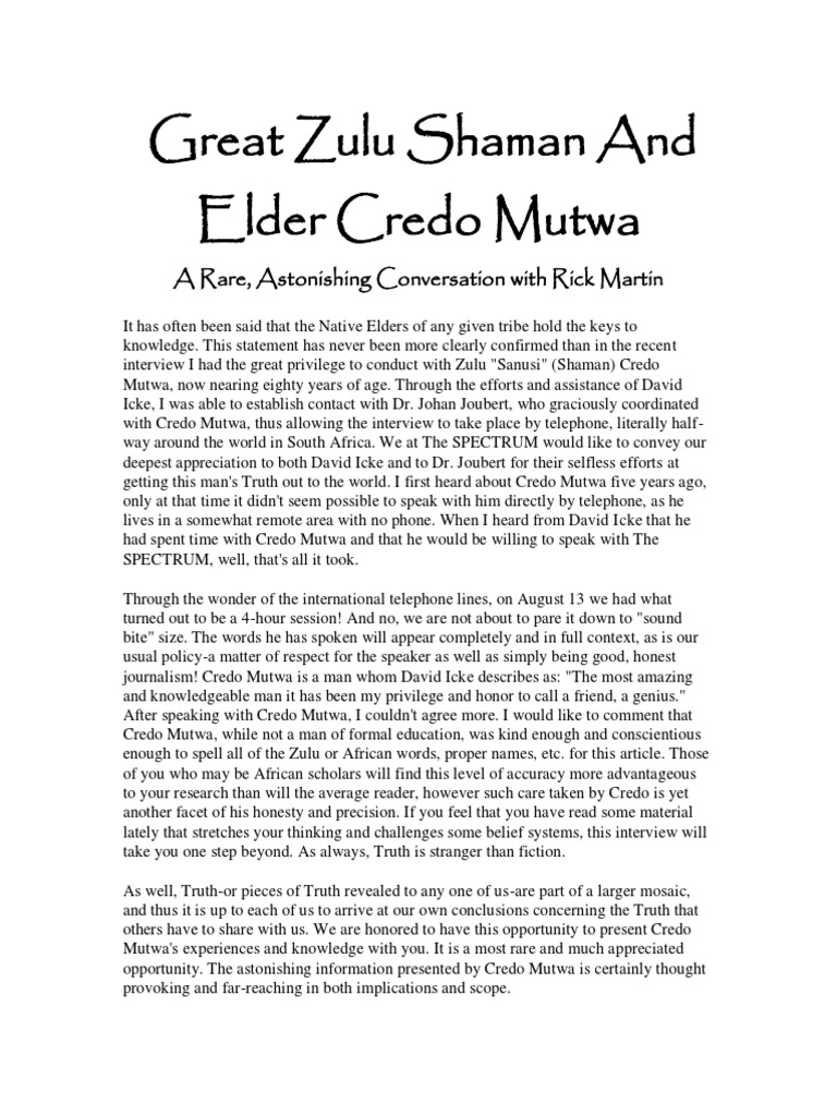 Great Zulu Shaman and Elder Credo Mutwa Interview | PDF | Tutsi | Hutu