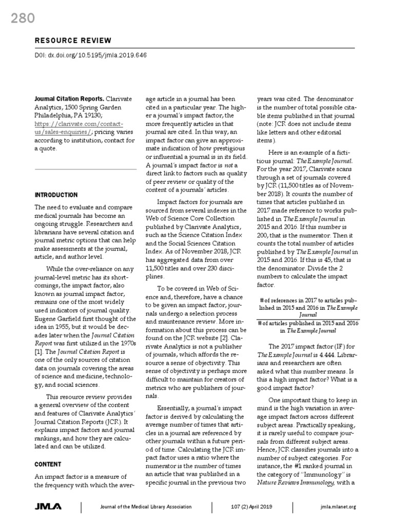 Journal Citation Reports PDF Academic Journal Scholarly Communication