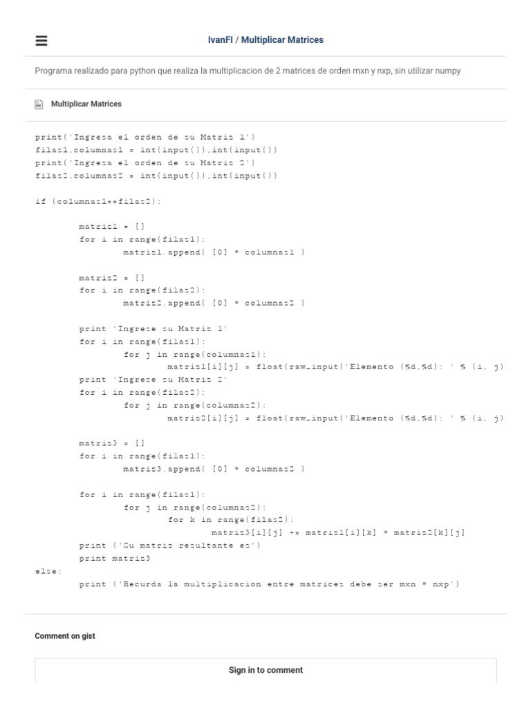Multiplicacion De Matrices Python Sin Numpy