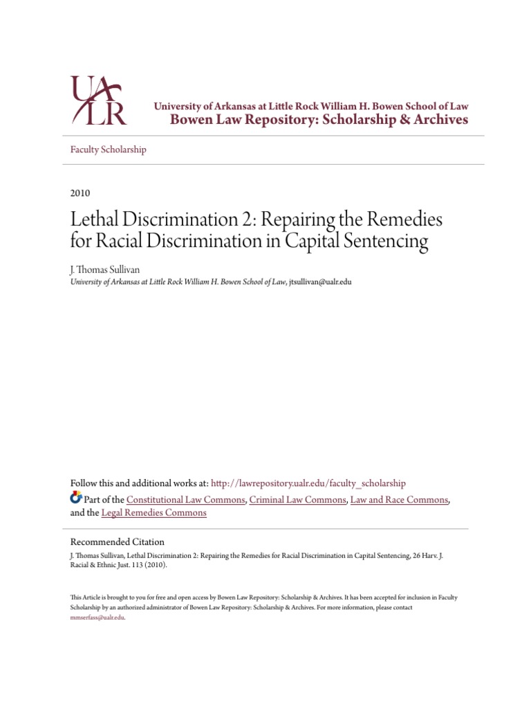 Lethal Discrimination 2 Repairing The Remedies For Racial Discrimination in Capital Sentencing