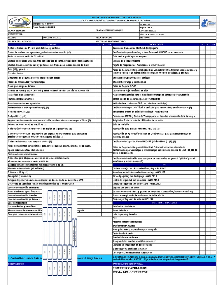F-Etp-Sso-03 Check List Transportista | PDF | Remolque (Vehículo ...