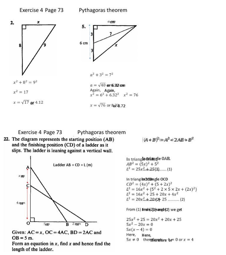 Pythagorean Theorem Exercises for Class 10 | PDF