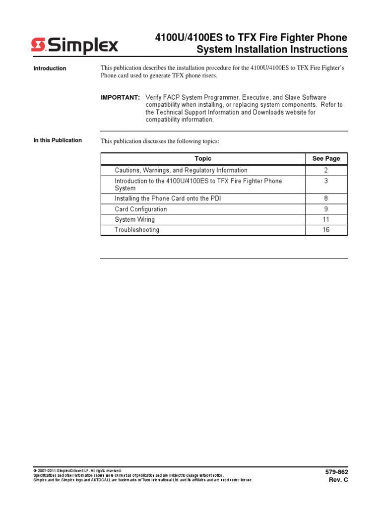 4100U/4100ES To TFX Fire Fighter Phone System Installation Instructions ...