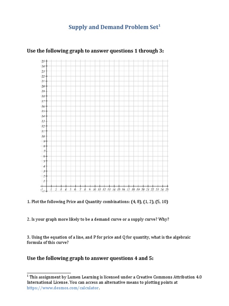 Supply and Demand Problem Set Use The Following Graph To Answer