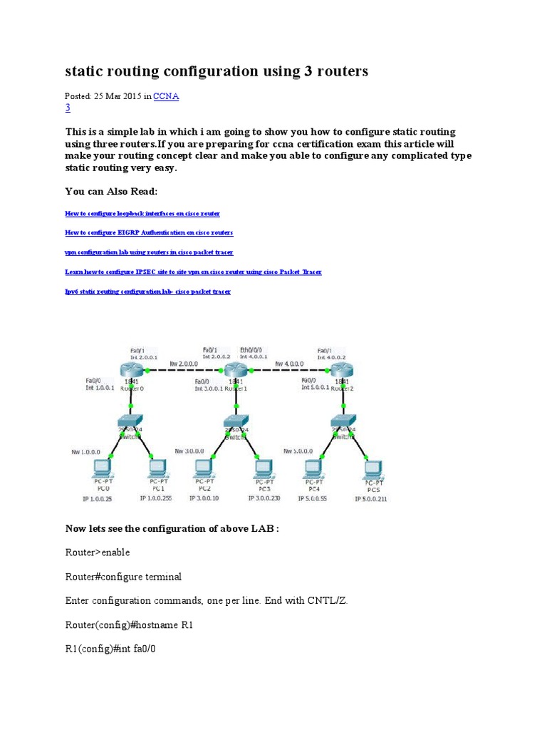 static routing configuration using 3