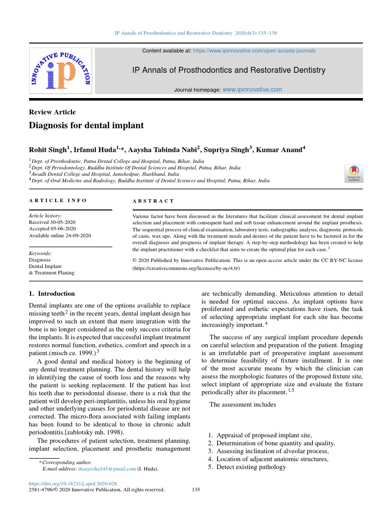 Journal Dental Implant 1 PDF Dental Implant Periodontology