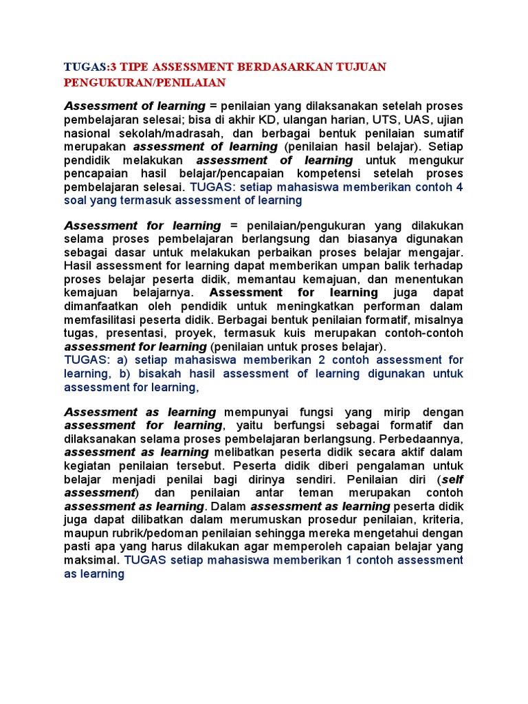 3 Tipe Assessment Berdasarkan Tujuan Pengukuran | PDF